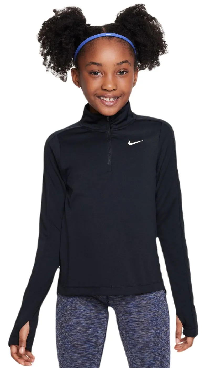 AURORA_FD2853-010_PHSFM001-2000 Nike Kids Dri-Fit Long Sleeve 1/2 Zip Top - black/white