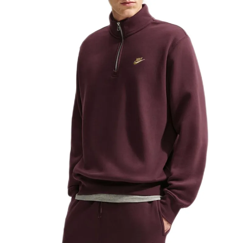 Nike Sportswear Club 1/2 Zip Fleece - burgundy crush/metallic gold Nike Sportswear Club 1/2 Zip Fleece - burgundy crush/metallic gold