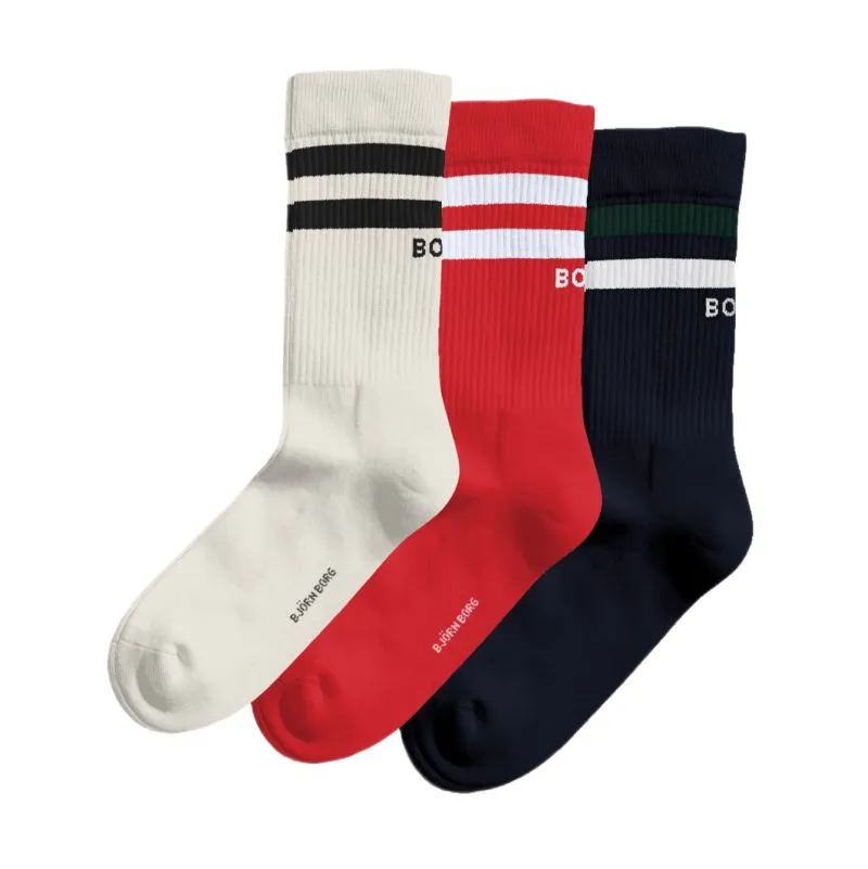 Björn Borg Classic Crew 3P - white/red/navy blue Björn Borg Classic Crew 3P - white/red/navy blue