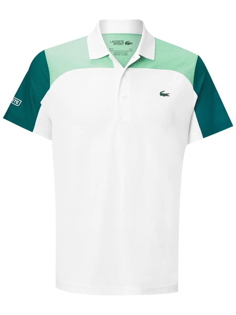 Lacoste Men’s SPORT Breathable Colourblock Tennis Polo Shirt - white/green