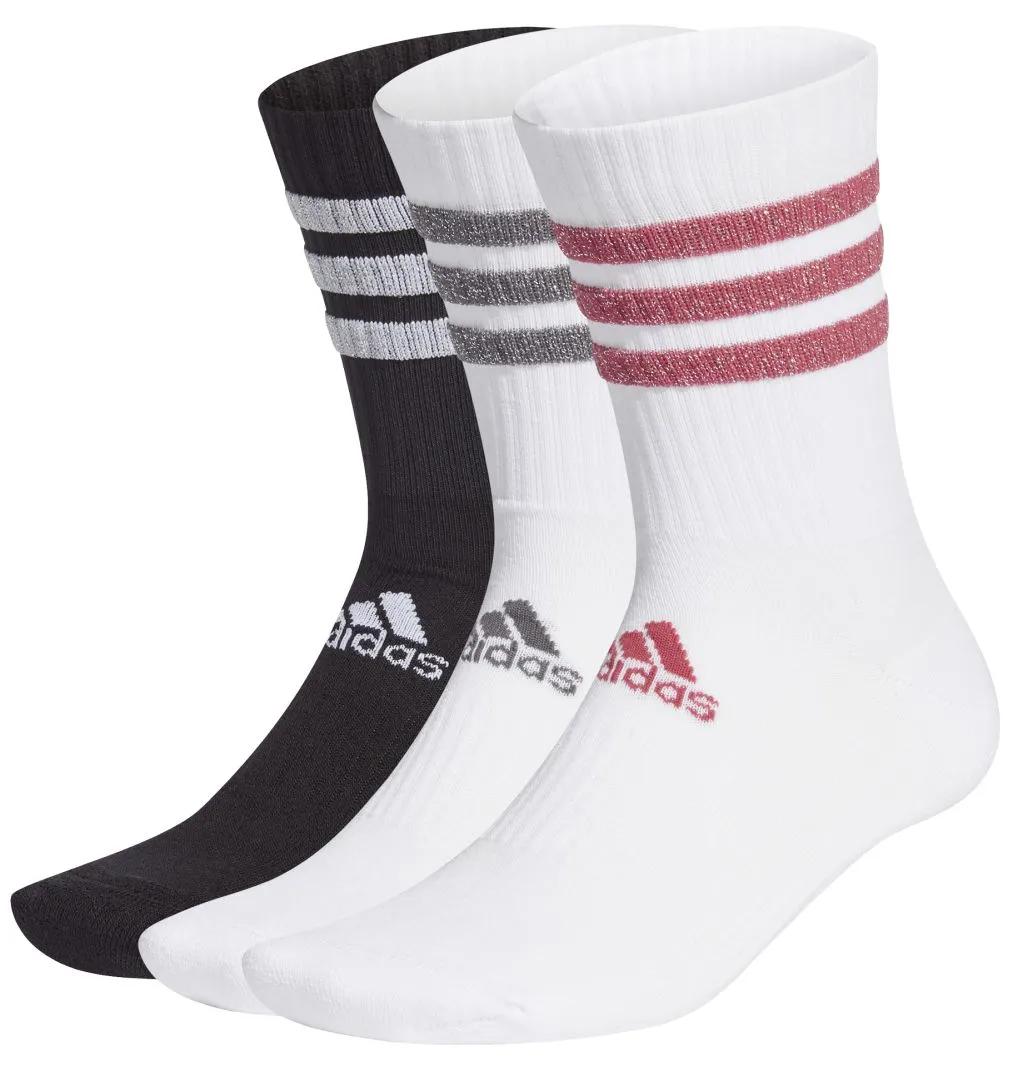 Adidas Glam 3 Stripes Cushioned Crew Sport Socks 3PP - white/black/wild pink/grey Adidas Glam 3 Stripes Cushioned Crew Sport Socks 3PP - white/black/wild pink/grey