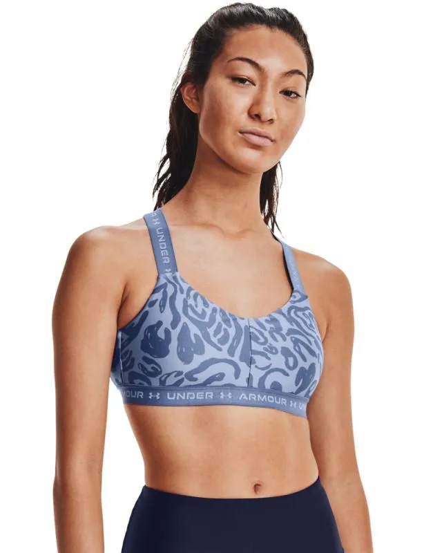 Under Armour Crossback Low Print Sports Bra - mineral blue