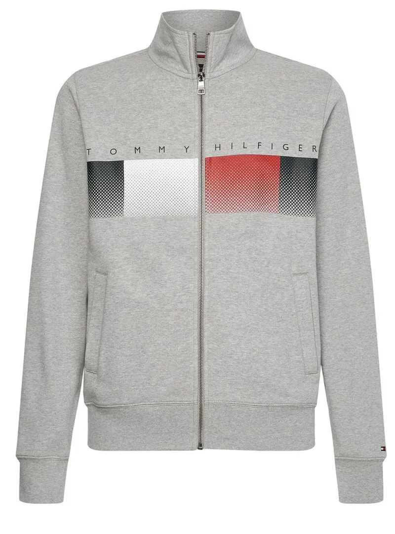 Tommy Hilfiger Logo Full Zip Mock Neck - light grey heather