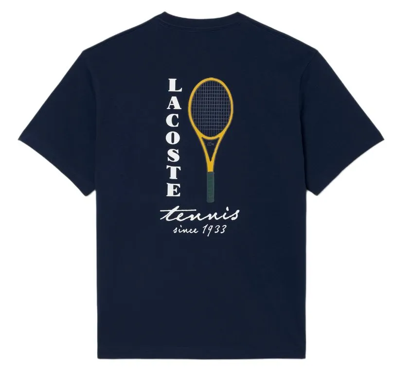 Lacoste Embroidered Accent Tennis Print Jersey - navy blue