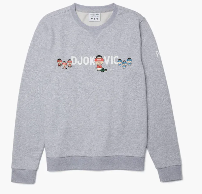 Lacoste Men's Collab Youssef SY In Fleece Sweatshirt - grey chine/white Lacoste Men's Collab Youssef SY In Fleece Sweatshirt - grey chine/white