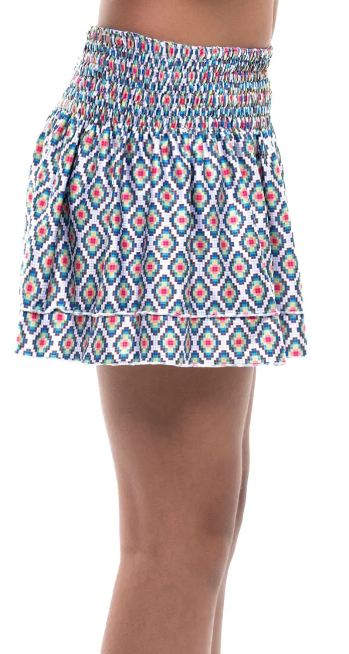Lucky in Love Square Are You? Smocked Skirt Girls - turquoise