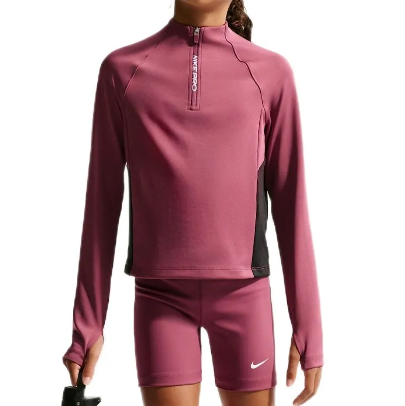 Nike Kids Pro Dri-Fit Half Zip Long Sleeve - pink smoke/black/white Nike Kids Pro Dri-Fit Half Zip Long Sleeve - pink smoke/black/white