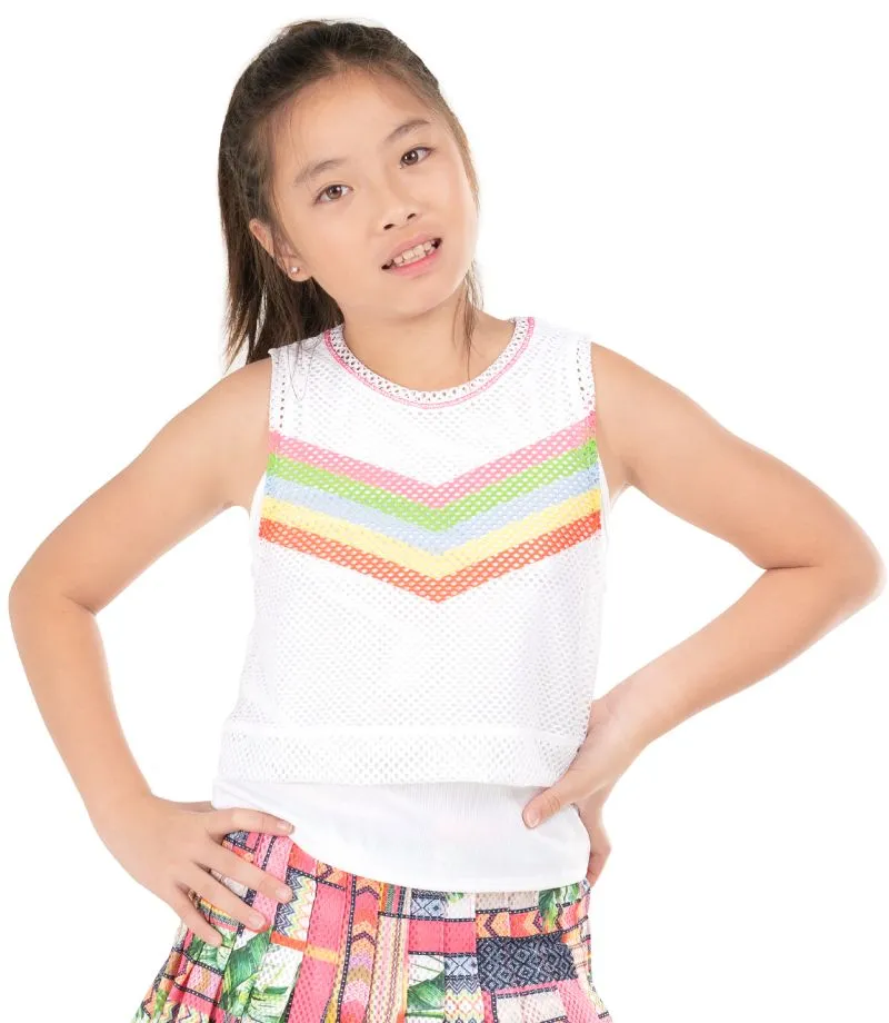 Lucky in Love Girls Palm Island Coco Chevron Tank - white