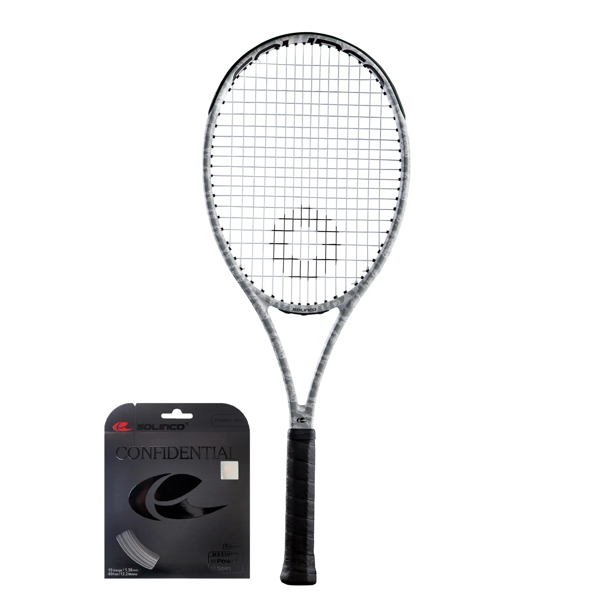 XTD20250103_SOL_Racquet_Whiteout-V2_305_3-1_BGR_TRN_v01_naciag Solinco Whiteout V2 Camo 305 XTD + cordage