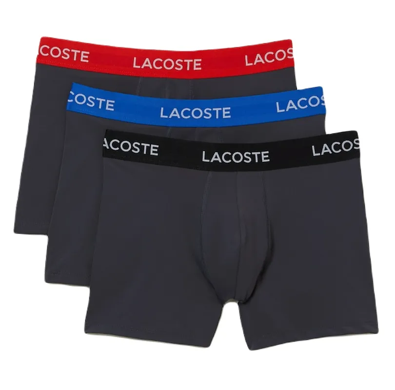 Lacoste Striped Waist Microfiber Trunk 3P - dark grey/red/blue/black