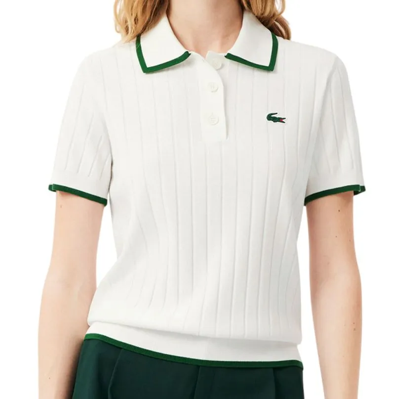 Lacoste Short Sleeved Collar Golf Sweater - flour/green