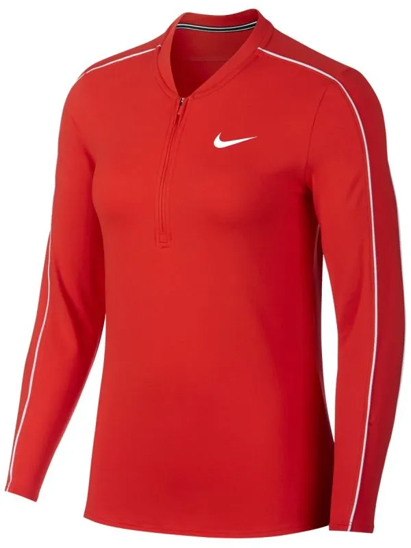Nike Court Women Dry 1/2 Zip Top - habanero red/white