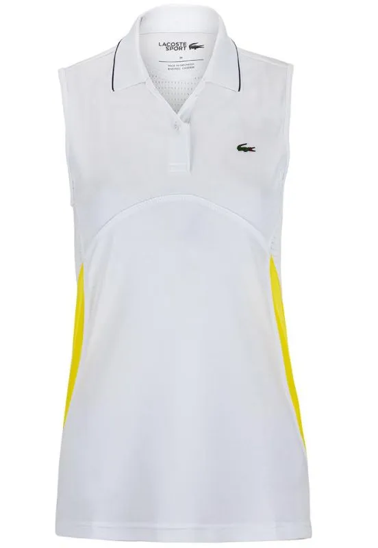 Lacoste Women's SPORT Breathable Piqué Tennis Polo Shirt - white/yellow/white/navy Lacoste Women's SPORT Breathable Piqué Tennis Polo Shirt - white/yellow/white/navy