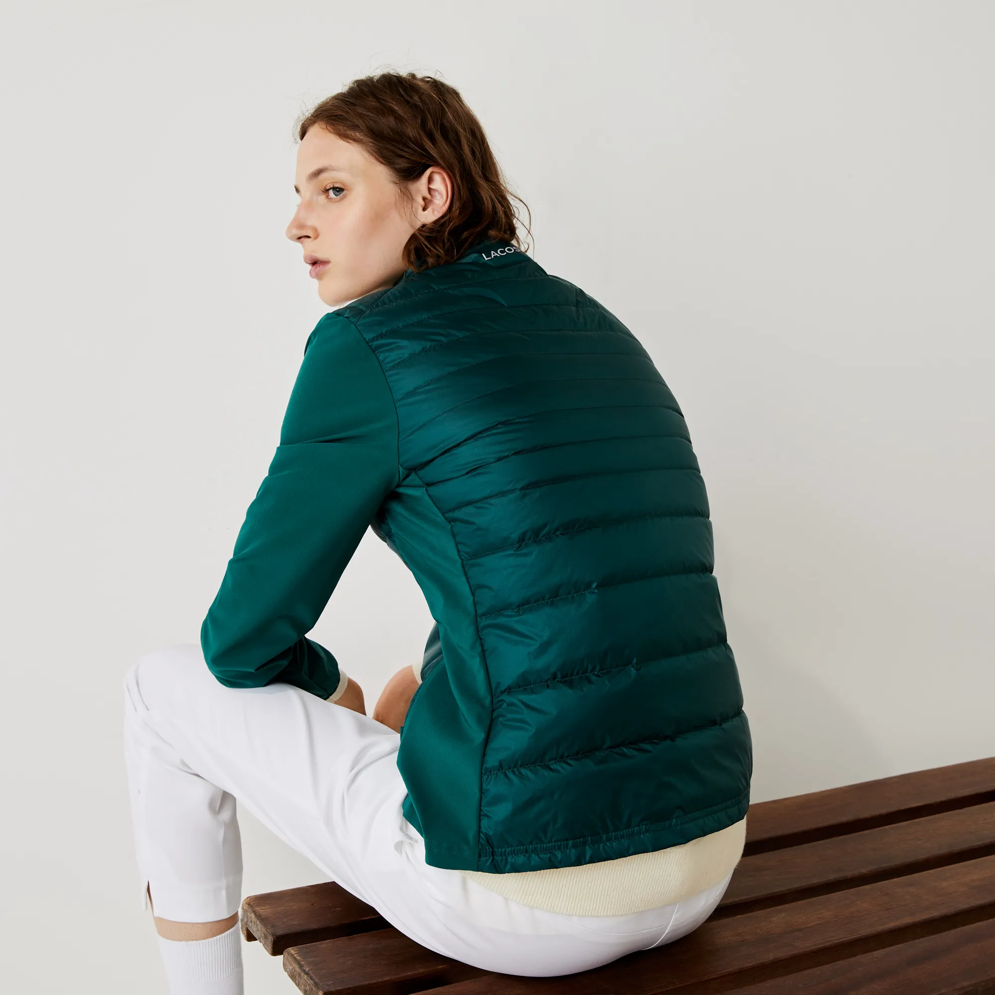 Lacoste Women’s SPORT Water-Resistant Down-Filled Puffer Jacket - green/navy blue