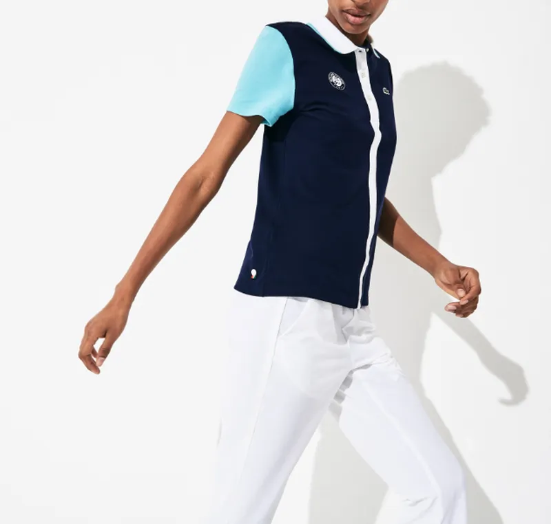 Lacoste Women's SPORT Roland Garros Colourblock Cotton Polo Shirt - navy blue/turq
