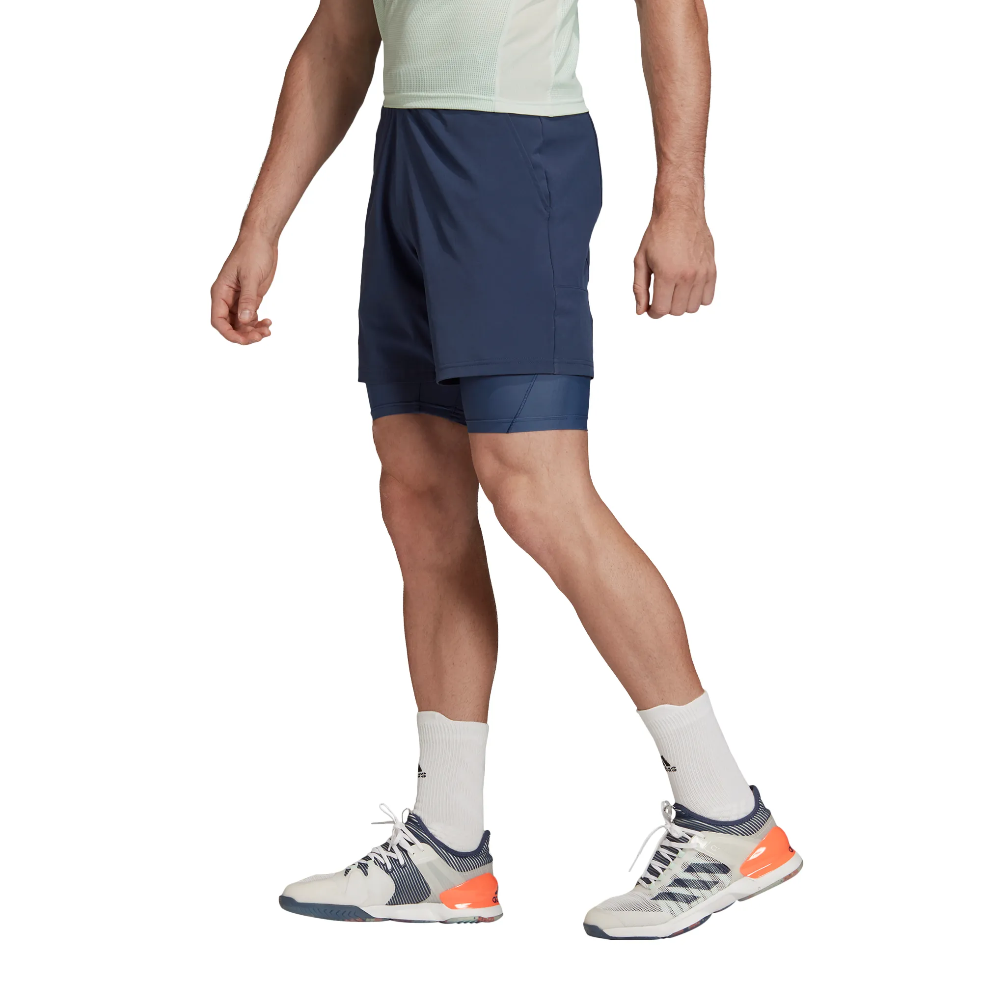 Adidas 2in1 Short Heat Ready 7in - tech indigo/dash green