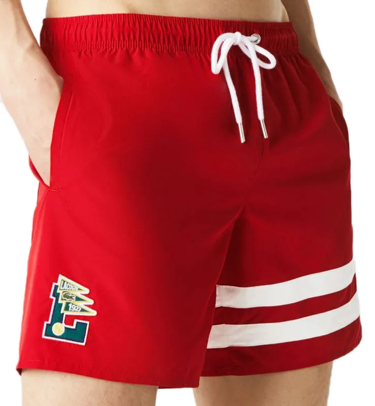 Lacoste Men's Men’s Pennants L Badge Light Swimming Trunks - red/white Lacoste Men's Men’s Pennants L Badge Light Swimming Trunks - red/white