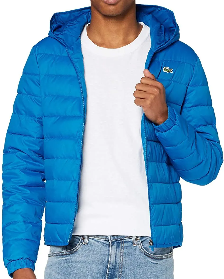 Lacoste Men's Lacoste SPORT Hooded Water-Resistant Quilted Jacket - blue