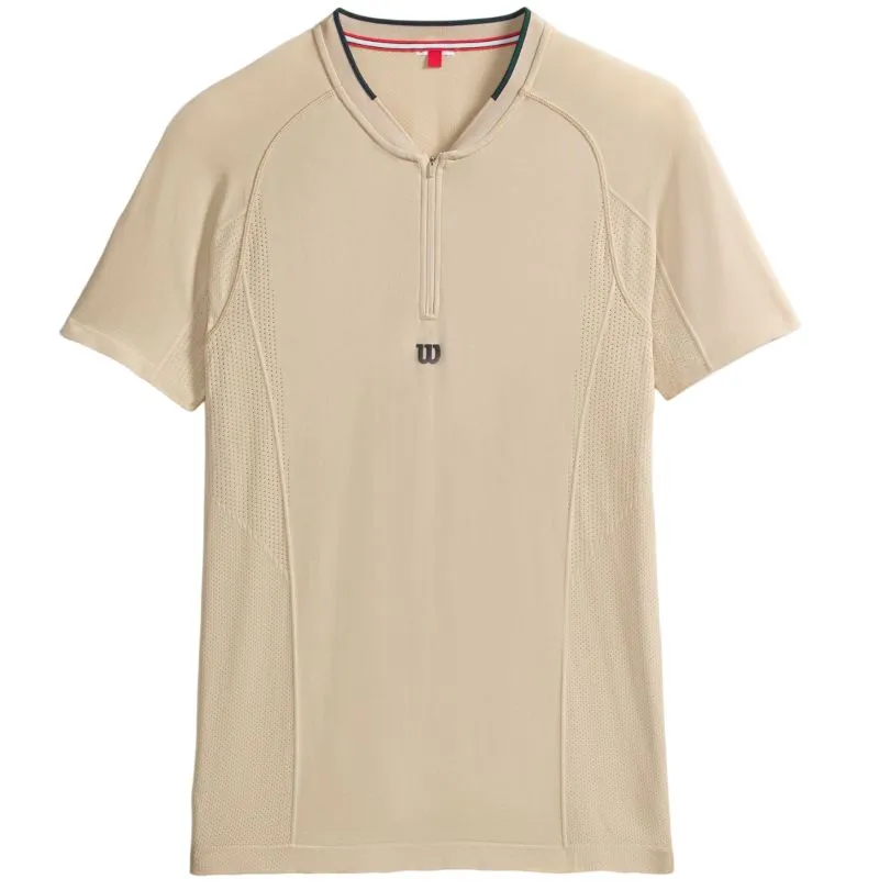 Men's Polo T-shirt Wilson Players Seamless Zip Henley 2.0 - Beige