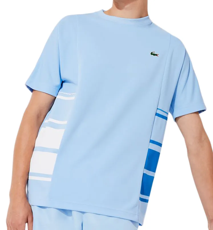 Lacoste Men's SPORT Graphic Bands Crew Neck Piqué T-shirt - blue/white/blue