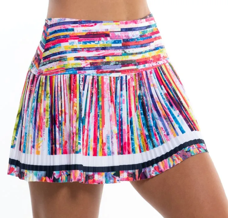 Lucky in Love Techno Tropic Long Techno Stripe Pleated Skirt Women - punch