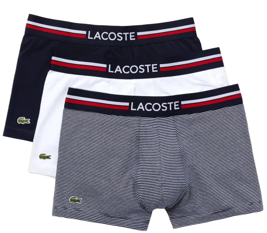 Lacoste Iconic Boxer Briefs With Multicolor Waistband 3P - navy blue/white