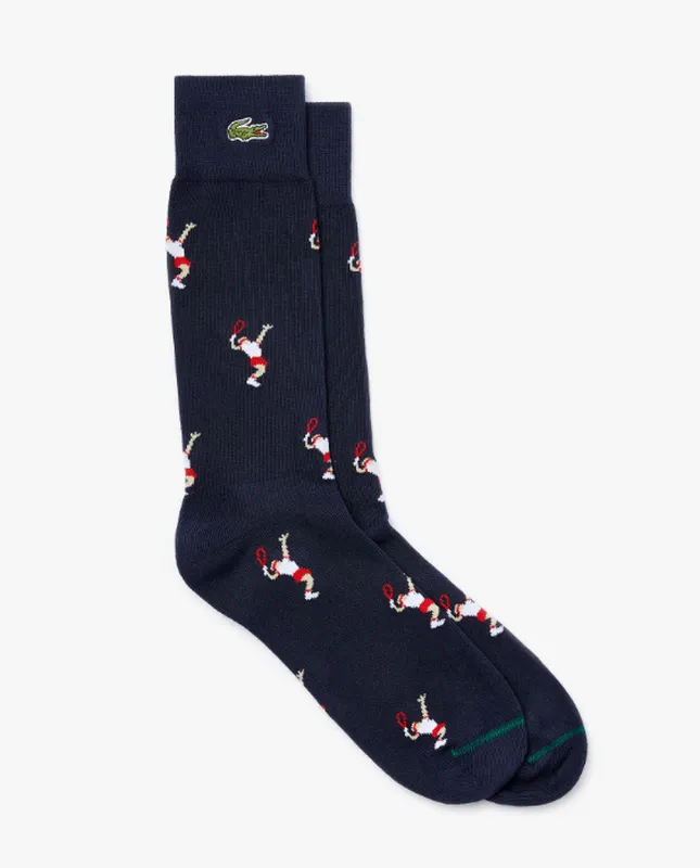 Lacoste Unisex LIVE Tennis Player Pattern Socks - bleu marine/white