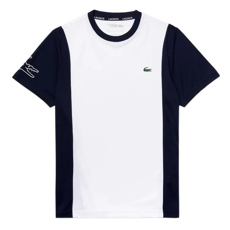 Lacoste Men's Sport Breathable Resistant Bicolor T-shirt - white/navy blue/white Lacoste Men's Sport Breathable Resistant Bicolor T-shirt - white/navy blue/white