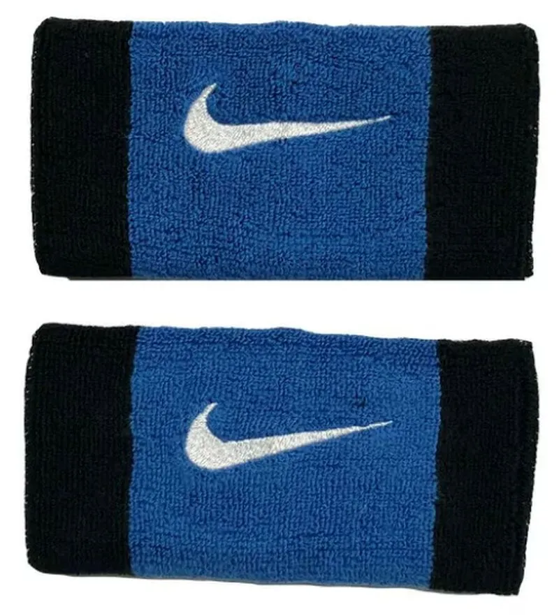Nike Swoosh Double-Wide Wristbands -black/star blue/white Nike Swoosh Double-Wide Wristbands -black/star blue/white