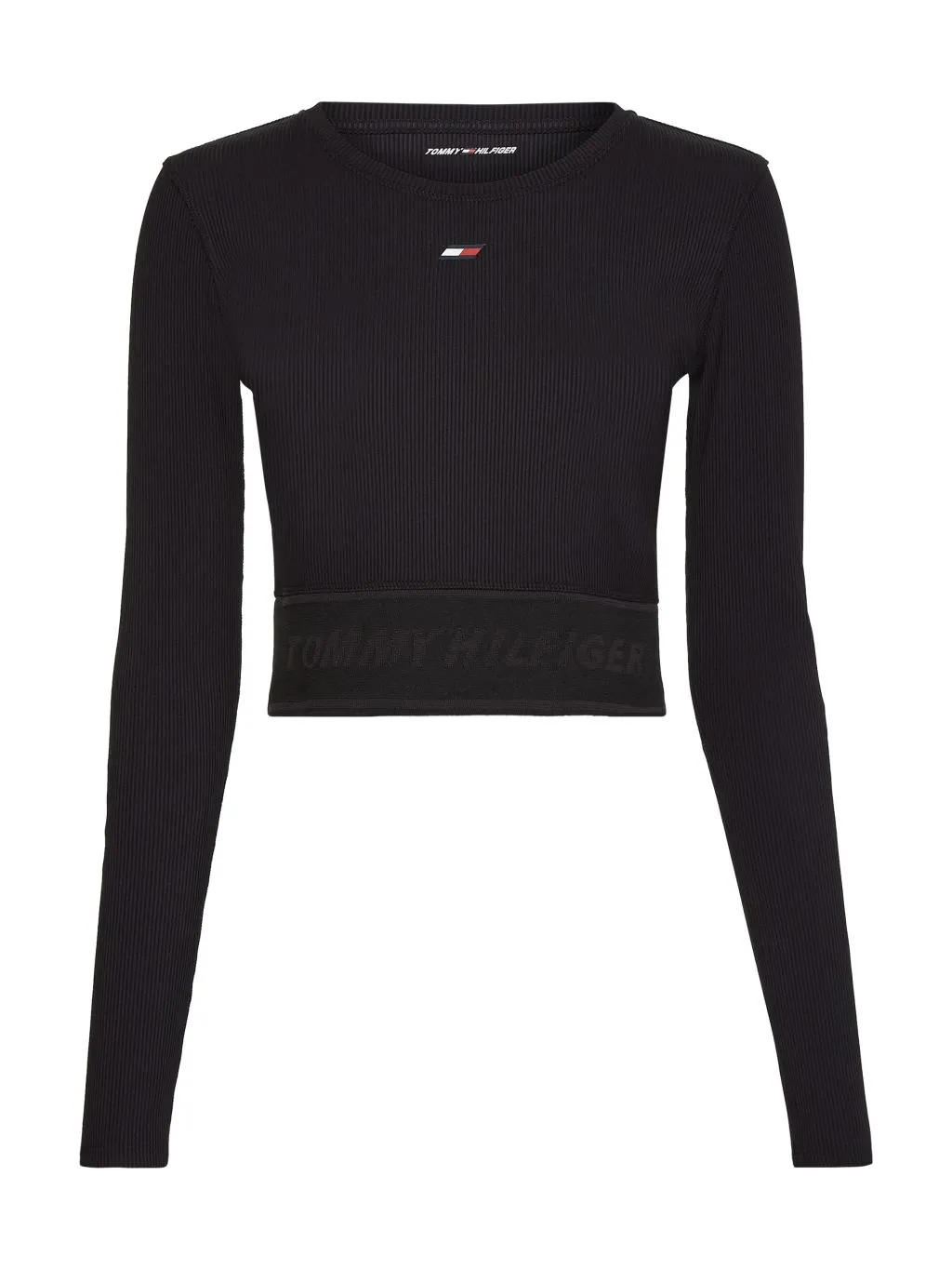 Tommy Hilfiger Slim Branded Rib Cropped Tee LS - black