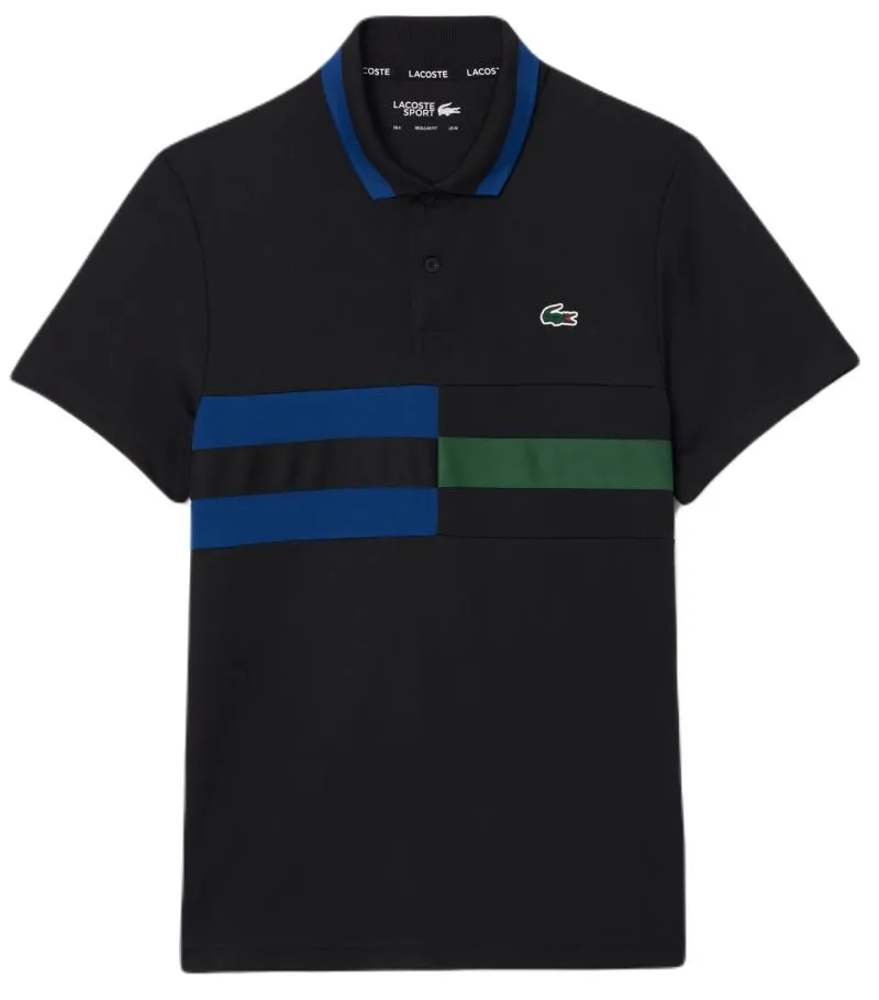 Lacoste Ultra-Dry Colour-Block Stripe Tennis Polo Shirt - black/blue/green