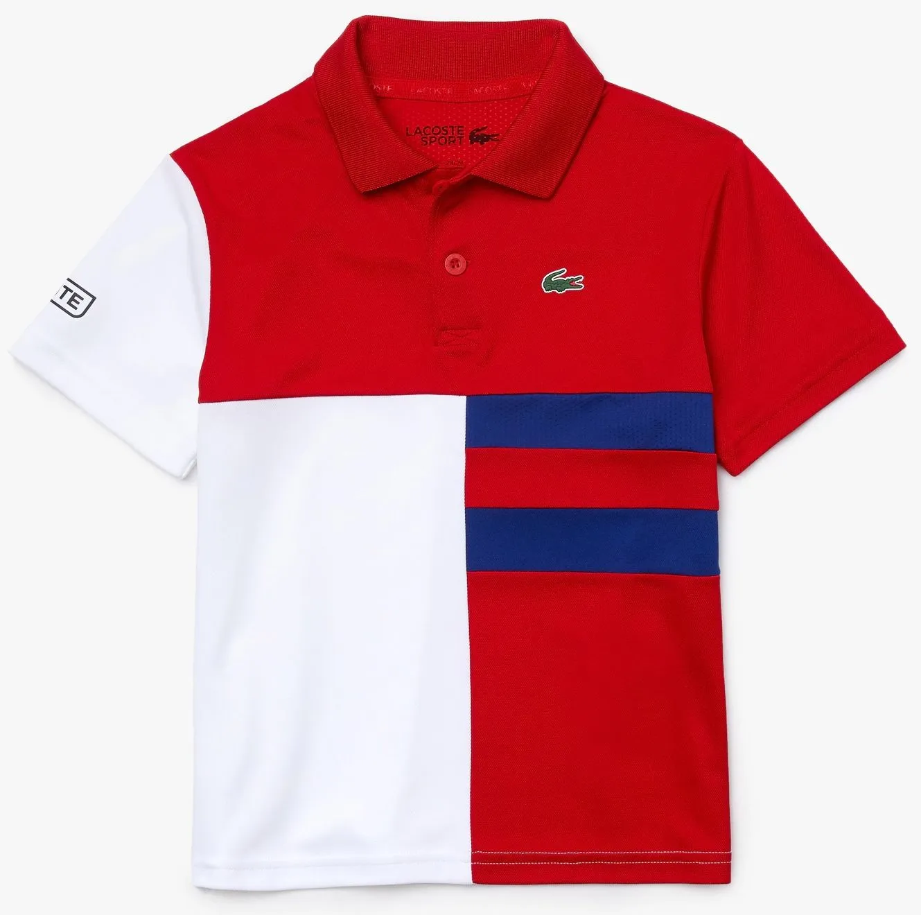 Lacoste Boys’ SPORT Colourblock Breathable Piqué Tennis Polo Shirt - red/white Lacoste Boys’ SPORT Colourblock Breathable Piqué Tennis Polo Shirt - red/white