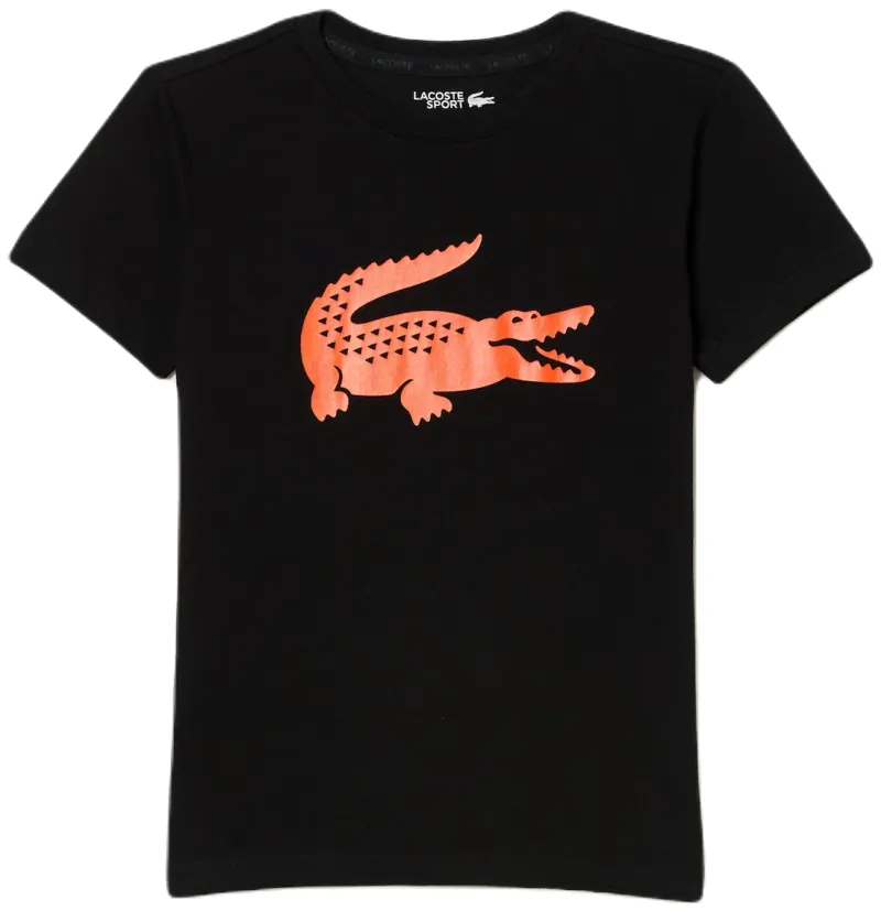 Lacoste Boys SPORT Tennis Technical Jersey Oversized Croc T-Shirt - black/orange