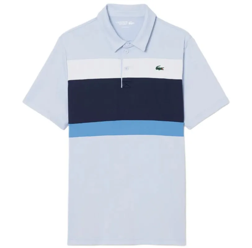 Men's Polo T-shirt Lacoste Ultra Dry Stretch Colour-Block - light blue/navy blue/white - Blue