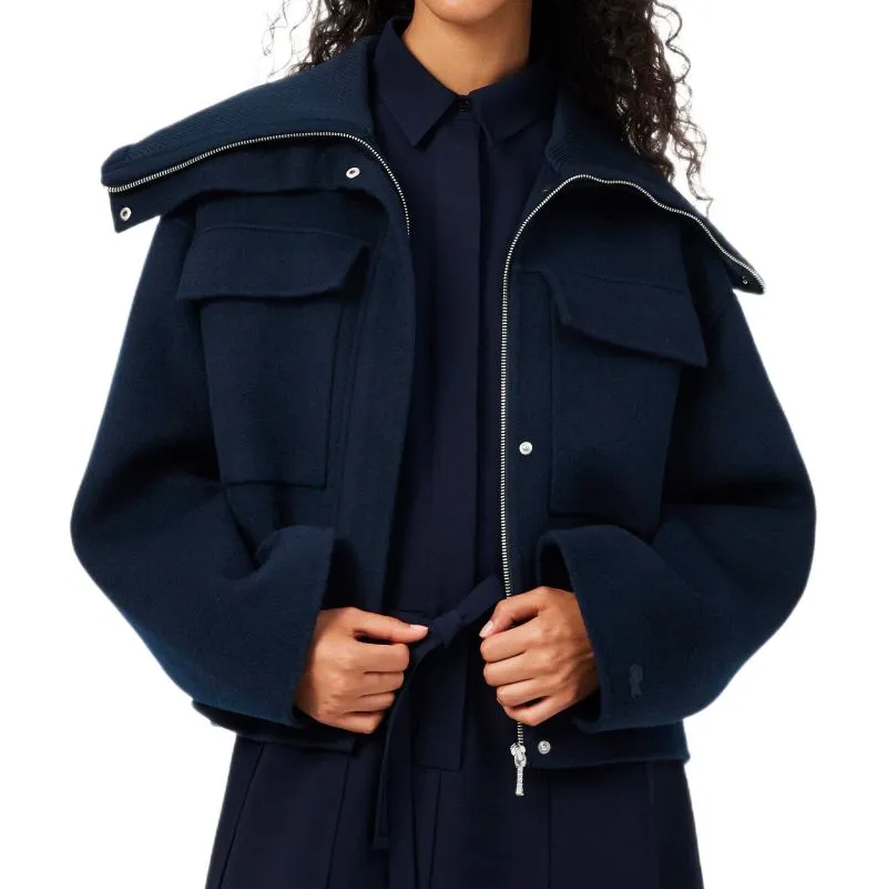 Lacoste High Ribbed Neck Cropped Wool - dark navy blue