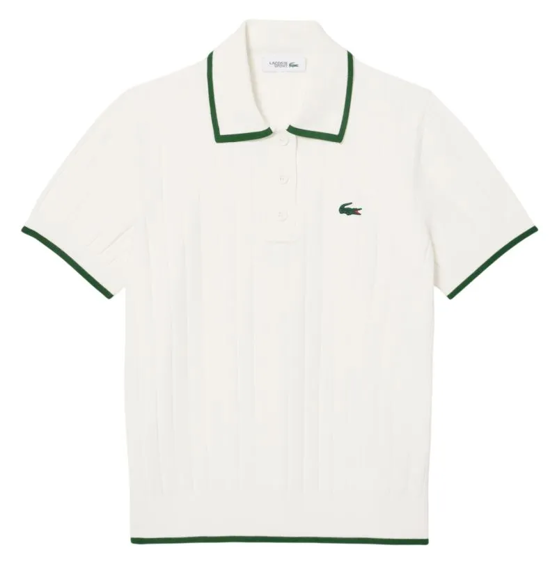 Lacoste Short Sleeved Collar Golf Sweater - flour/green