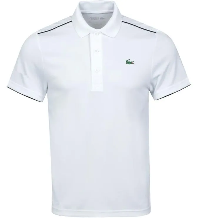 Lacoste Men’s Sport Contrast Piping Breathable Piqué Polo Shirt - white/black