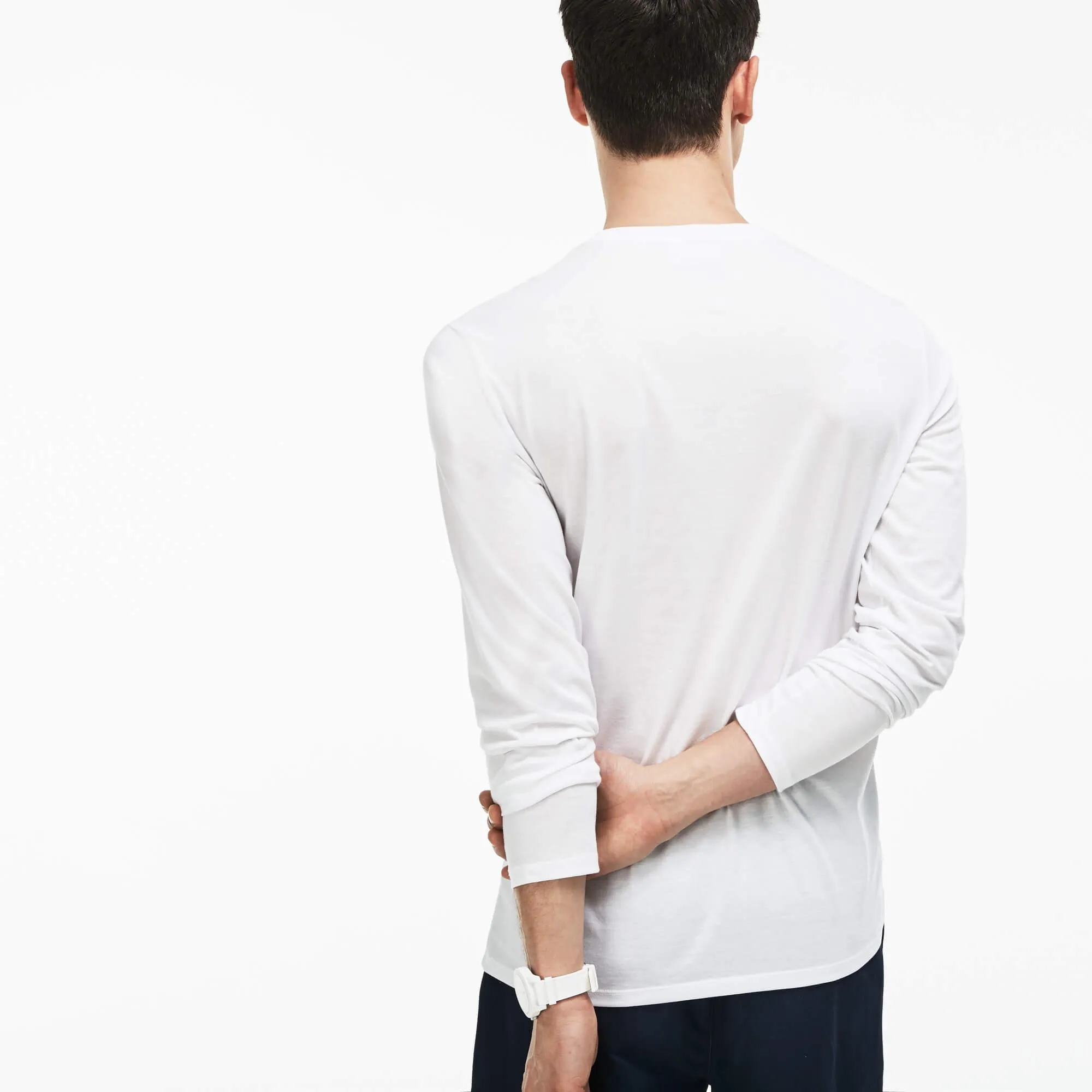 Lacoste Men's Crew Neck Pima Cotton Jersey T-shirt Long Sleeve - white