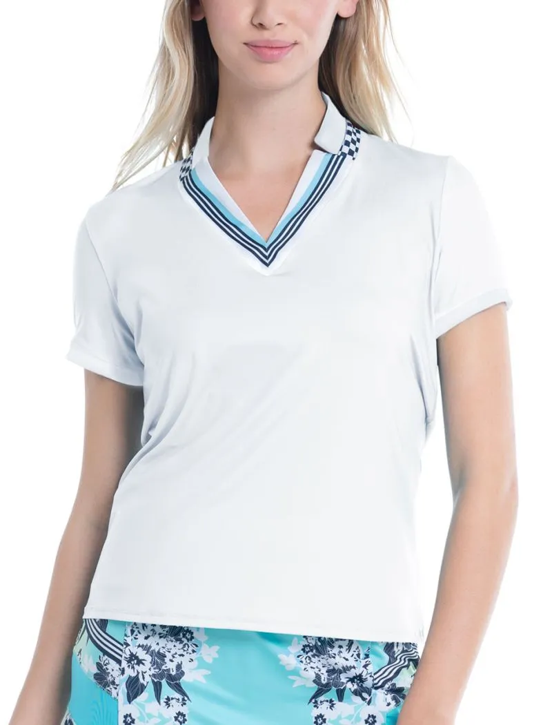 Lucky in Love Cool Urbana Geo Mod Notch Short Sleeve - white