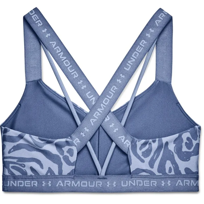 Under Armour Crossback Low Print Sports Bra - mineral blue