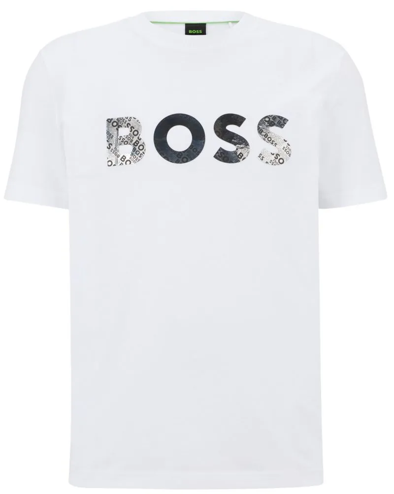 BOSS Cotton-Jersey T-Shirt With Foil-Print Logo - white