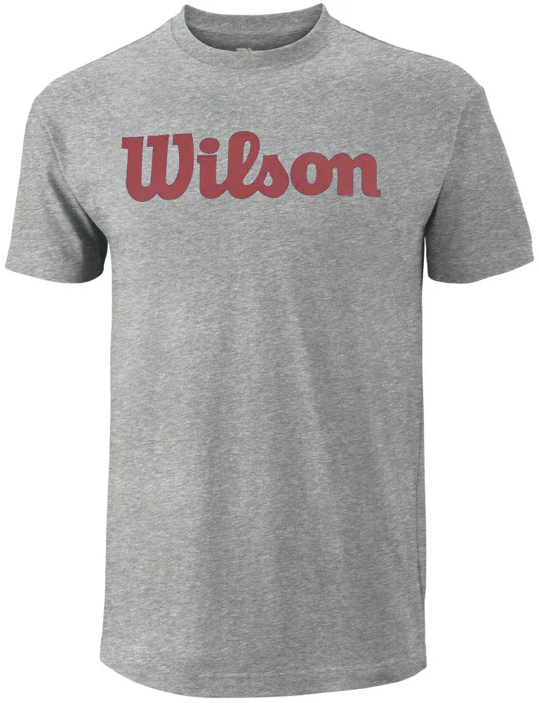 Wilson Script Cotton Tee - heather grey/red