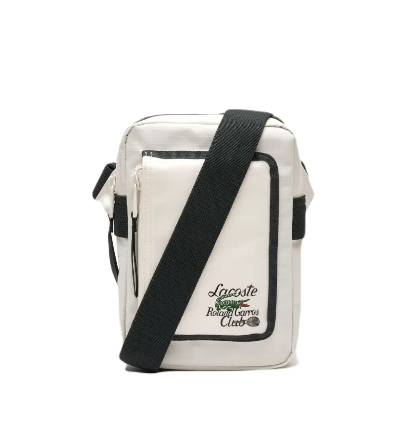 NH4263RG_F89_24 Lacoste Roland Garros Edition Contrast Print Vertical Messenger Bag - farine sinople