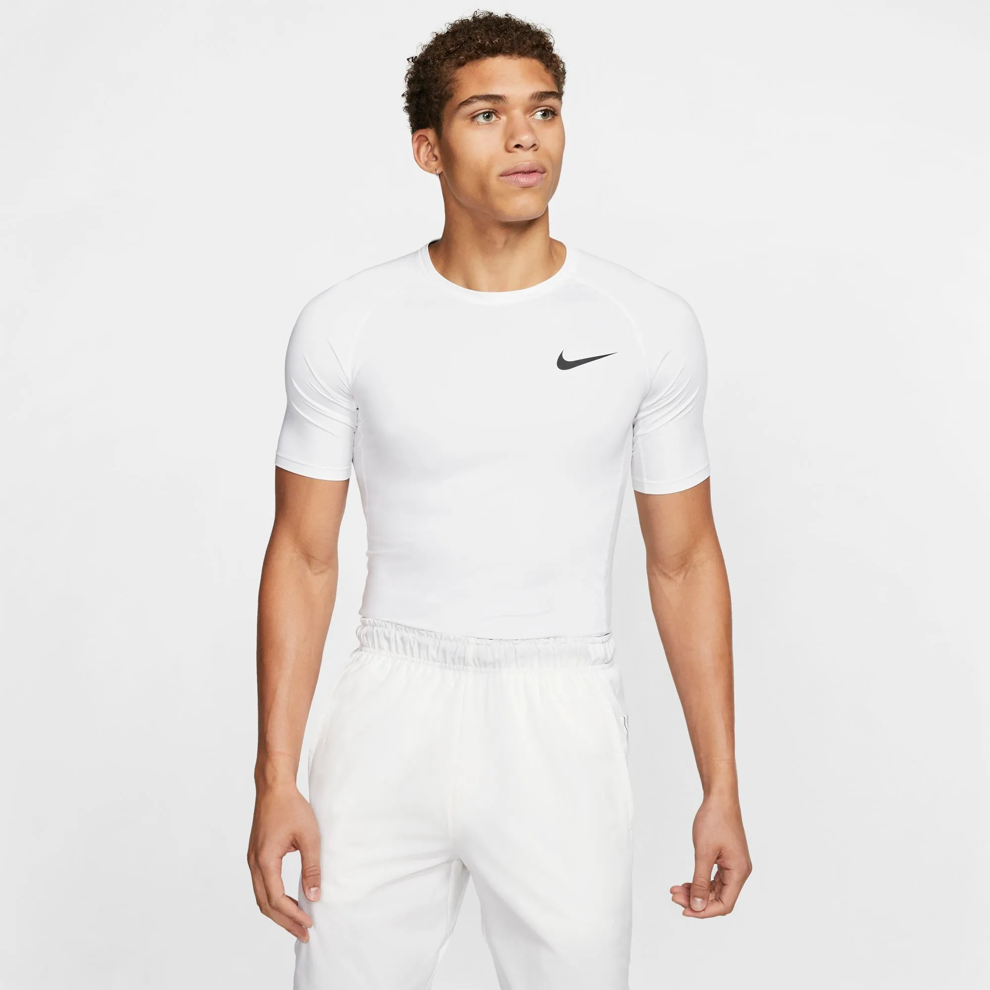 Nike Pro Top SS Tight - white/black