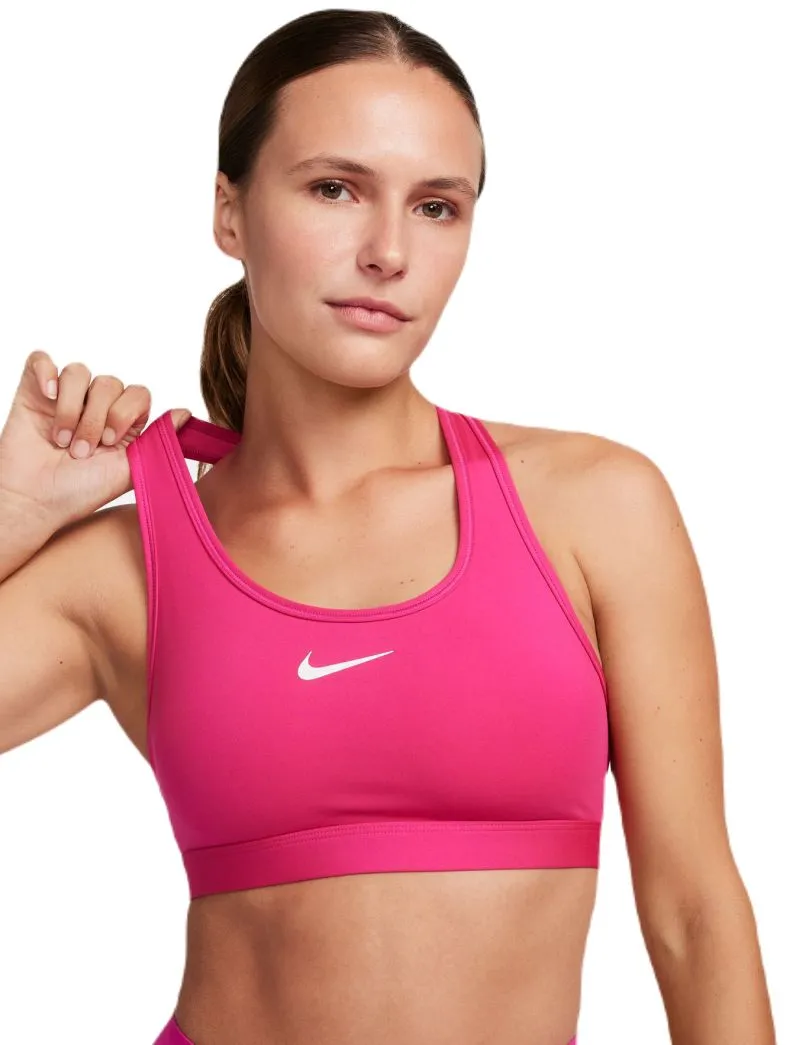 Nike Swoosh Medium Support Non-Padded Sports Bra - fireberry/white