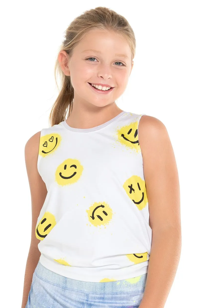 Lucky in Love Novelty Print Smiles For Miles Tie Back Tank Lucky in Love Novelty Print Smiles For Miles Tie Back Tank