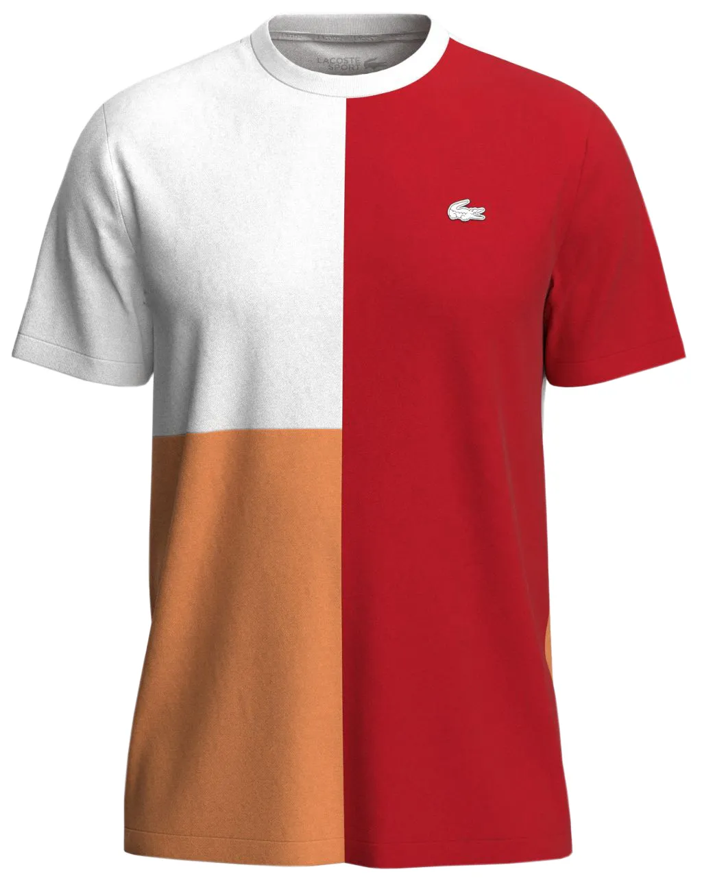 Lacoste Men’s SPORT Tricolour Breathable Light Piqué T-shirt - red/white/orange Lacoste Men’s SPORT Tricolour Breathable Light Piqué T-shirt - red/white/orange