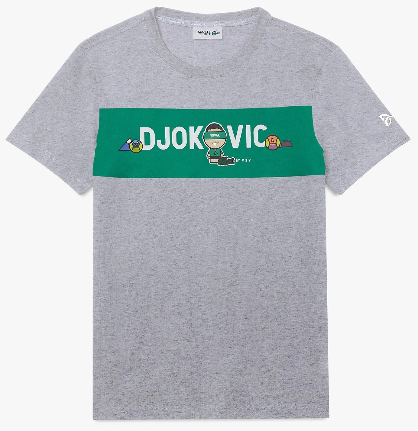 Lacoste Men's Lacoste SPORT Collab Youssef SY Cotton T-shirt - grey chine/green/wh Lacoste Men's Lacoste SPORT Collab Youssef SY Cotton T-shirt - grey chine/green/wh