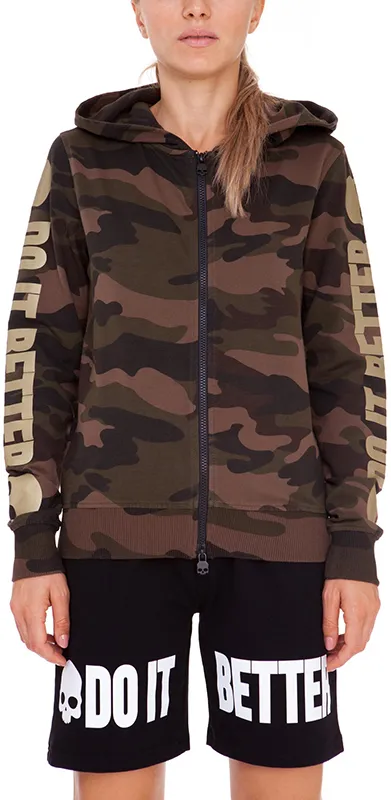 Women's jumper Hydrogen Do It Better FZ Hoodie - camouflage - Green, Brown