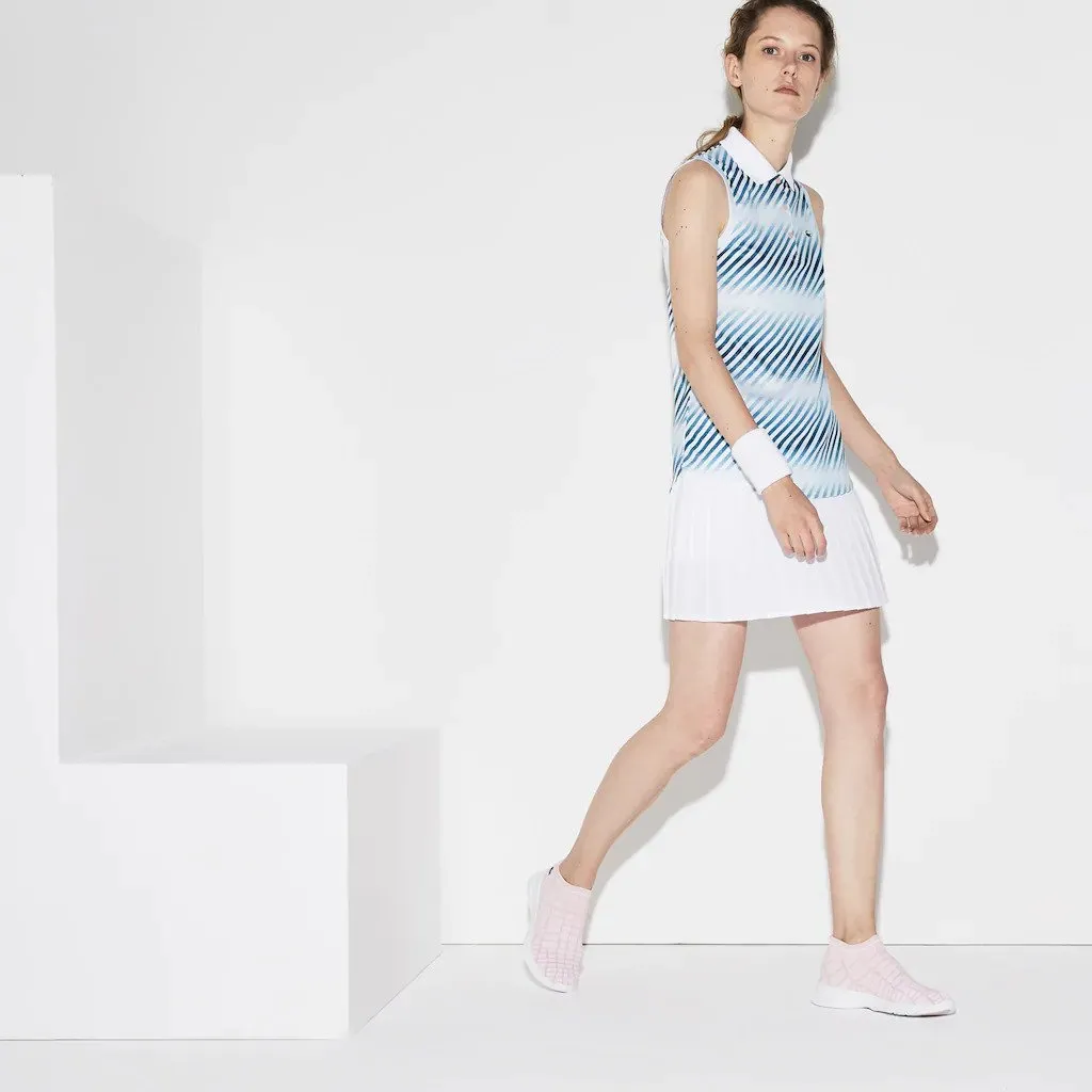 Lacoste Shaded Striped Breathable Piqué Tennis Polo Shirt - white/blue/pink
